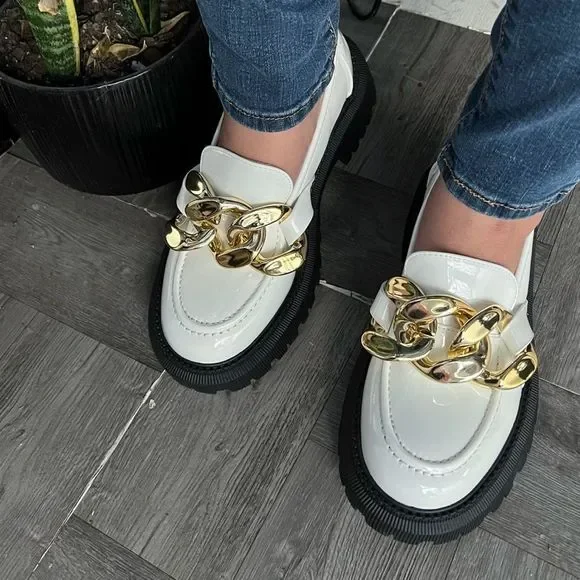 White Chain Strap Platform Loafers - Picture 7 of 11
